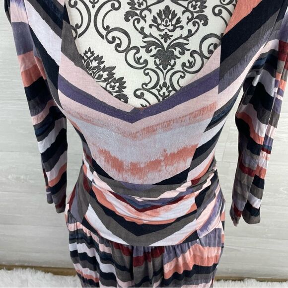 Anthropologie Maeve Novela Chevron 3/4 Sleeve Maxi Dress - Picture 5 of 11